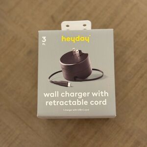 Heyday Black Wall Charger with Retractable Cord USB-C Cord